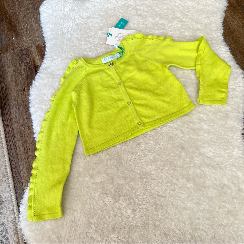 Abel & Lula Girls Neon Green Cardigan Sweater sz 4 NWT.